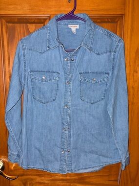 Kids Xl (14) Cat & Jack Light Blue Denim Shirt Snap up